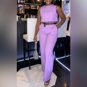 Commense Light Purple Lilac Cotton Pleated Pants Trousers pockets elastic, Small